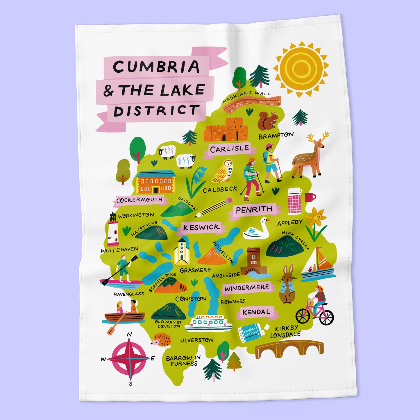 Cumbria & The Lake District Map Tea Towel