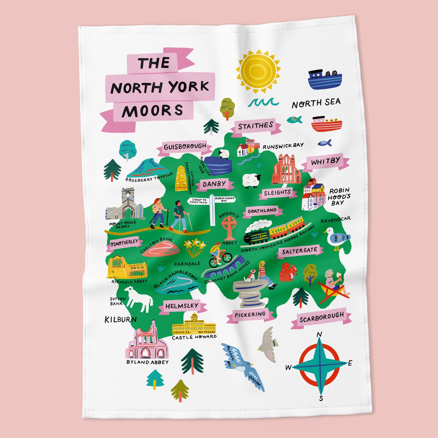 North York Moors Map Tea Towel