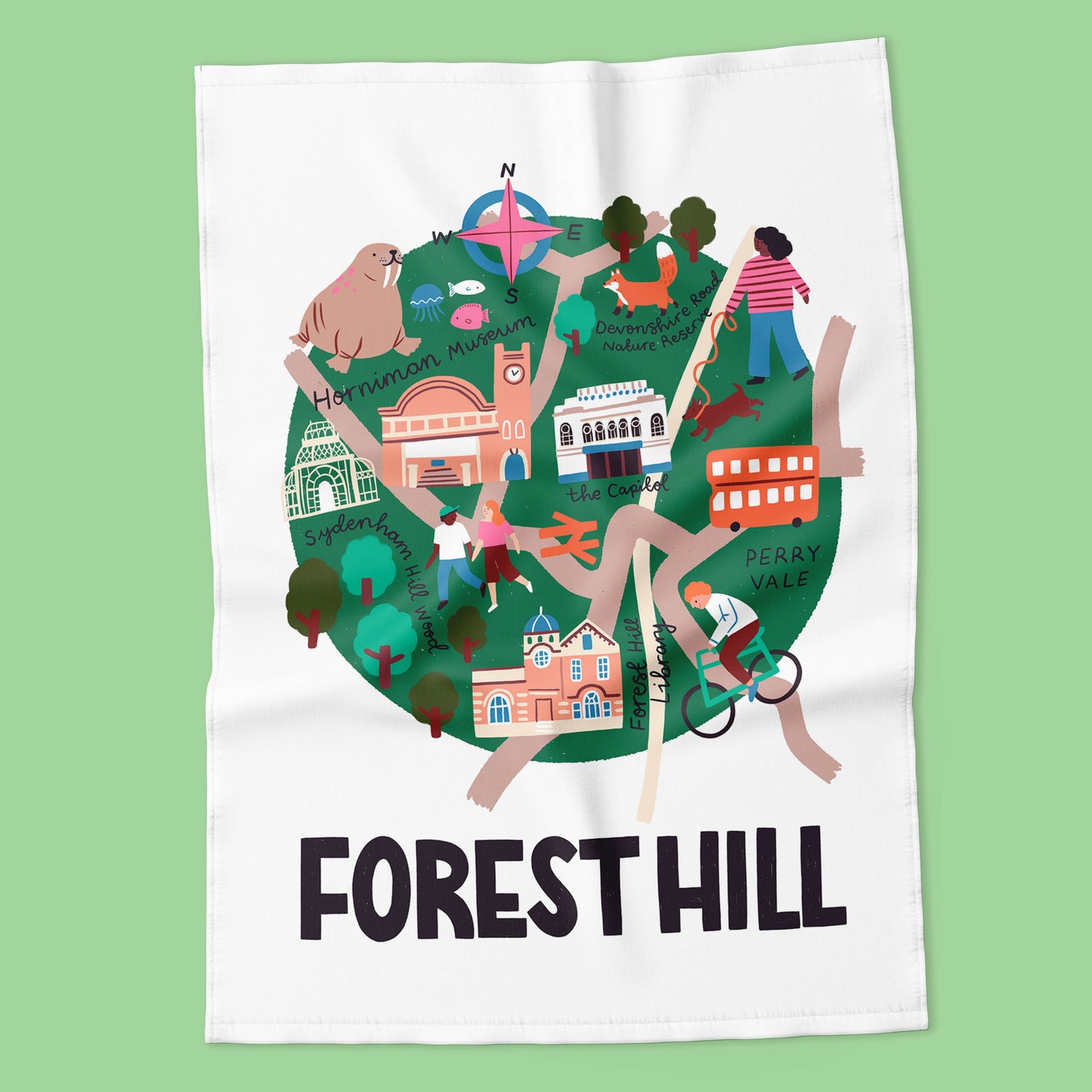 Forest Hill - London Map Tea Towel