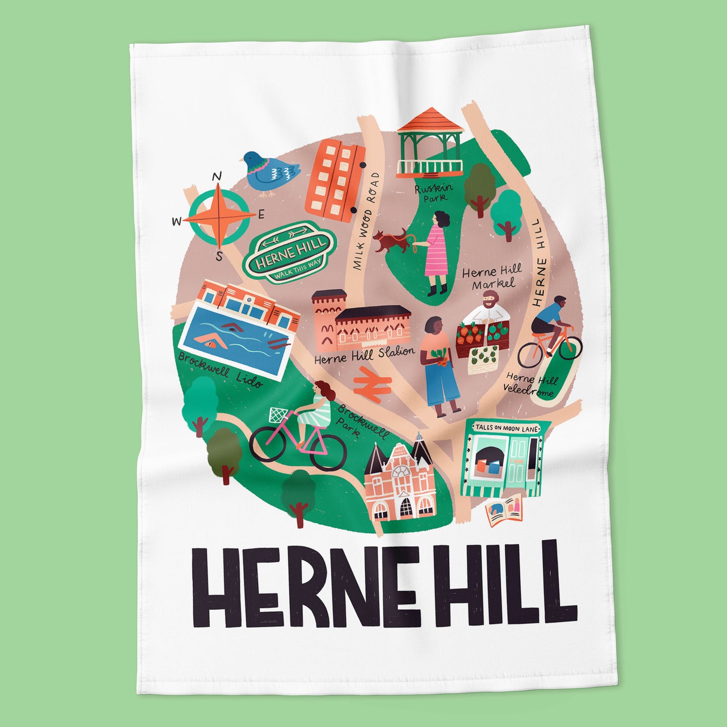Herne Hill - London Map Tea Towel