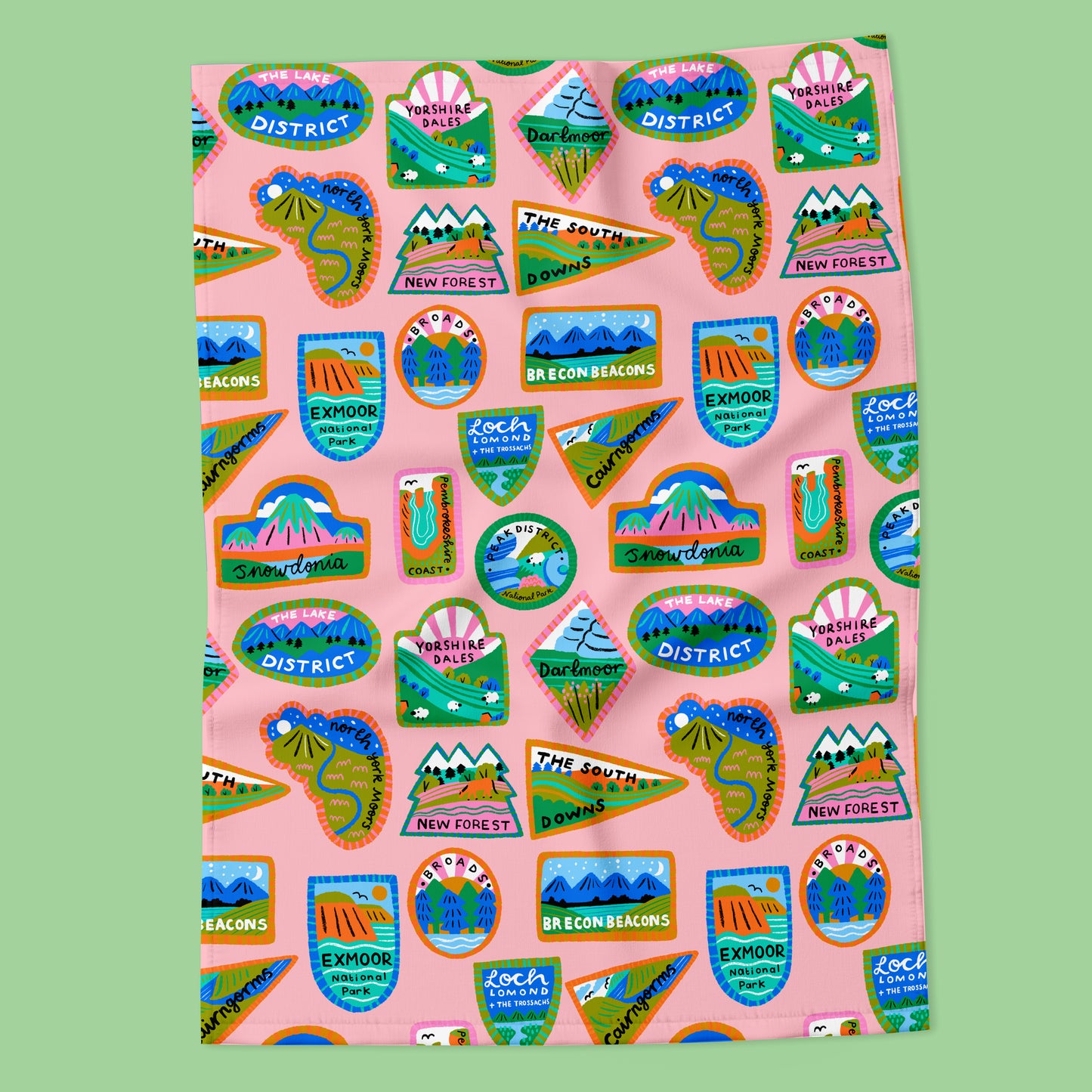 National Parks Patches Pink Tea Towel
