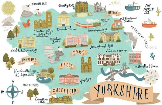 National Trust Yorkshire map illustration showing regional properties and landmarks by Lauren Radley