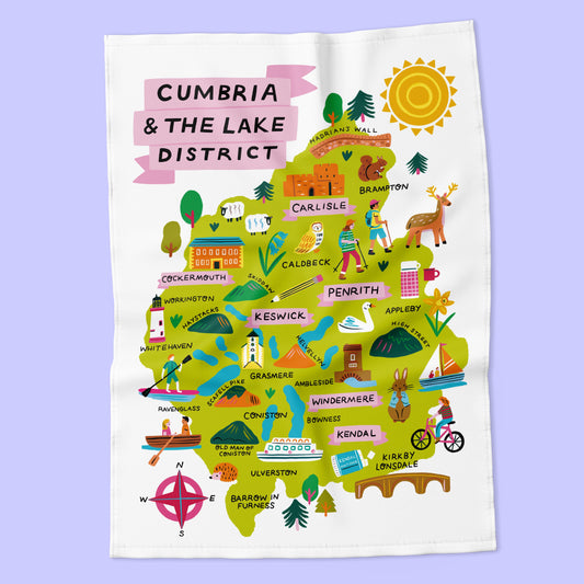 Cumbria & The Lake District Map Tea Towel