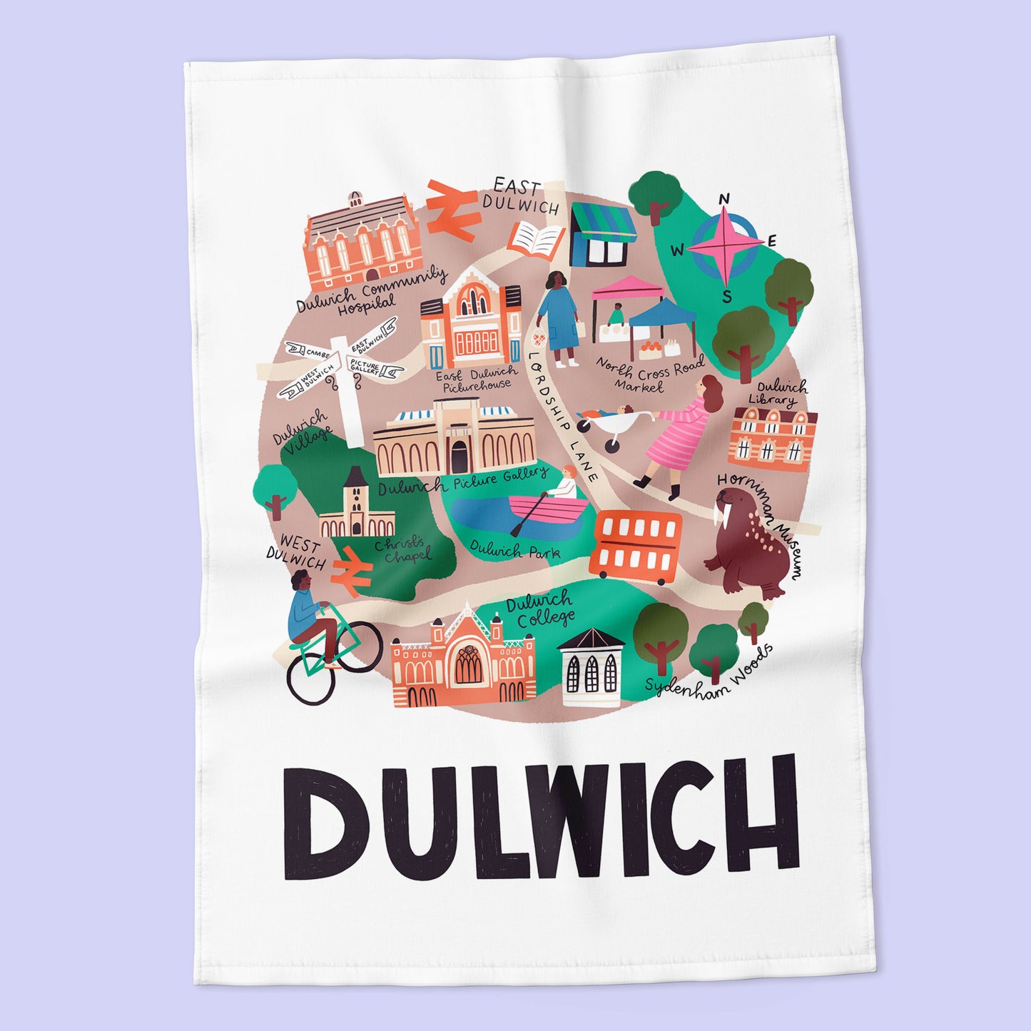 Dulwich - London Map Tea Towel