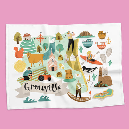 Grouville Map Tea Towel