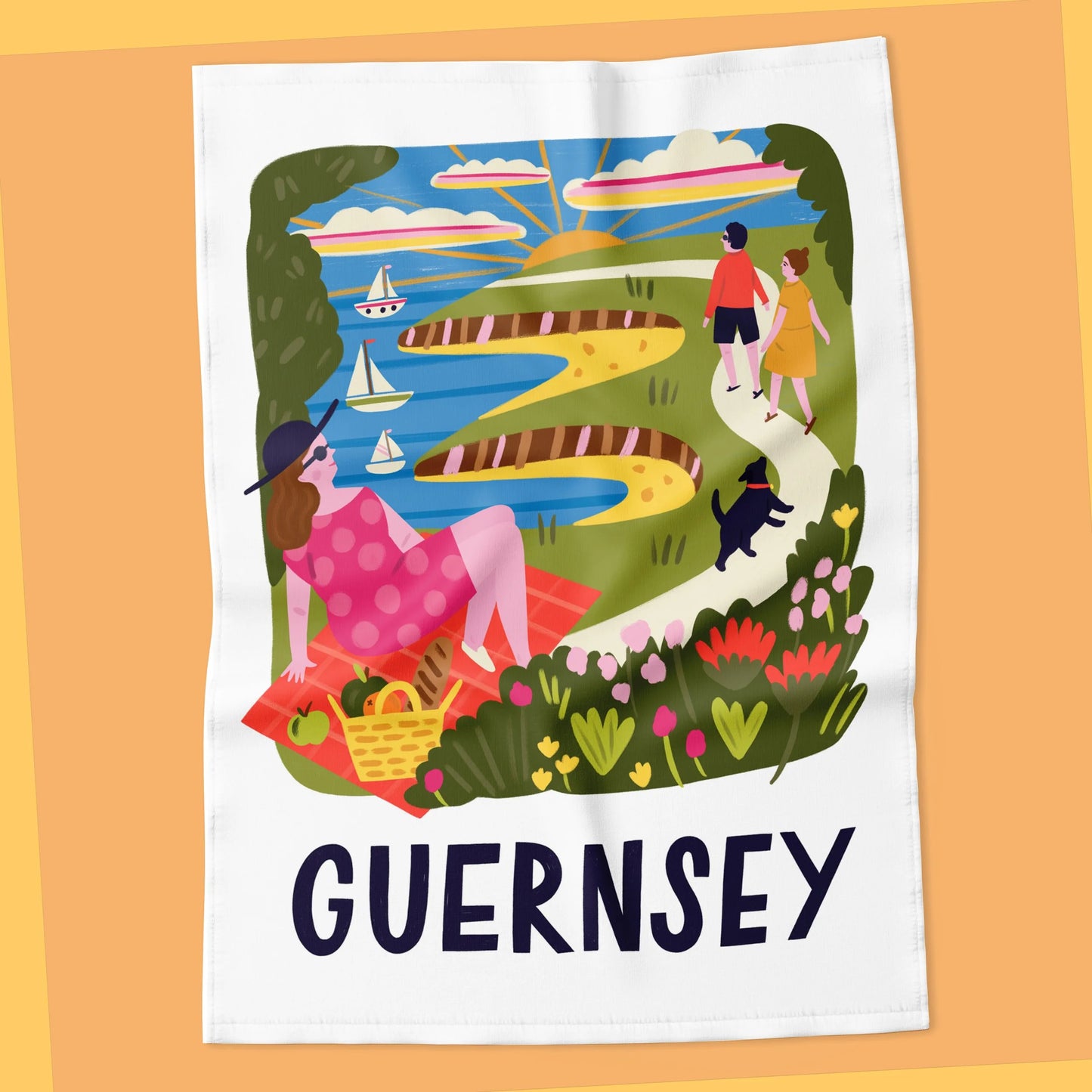 Guernsey Travel Poster Tea Towel