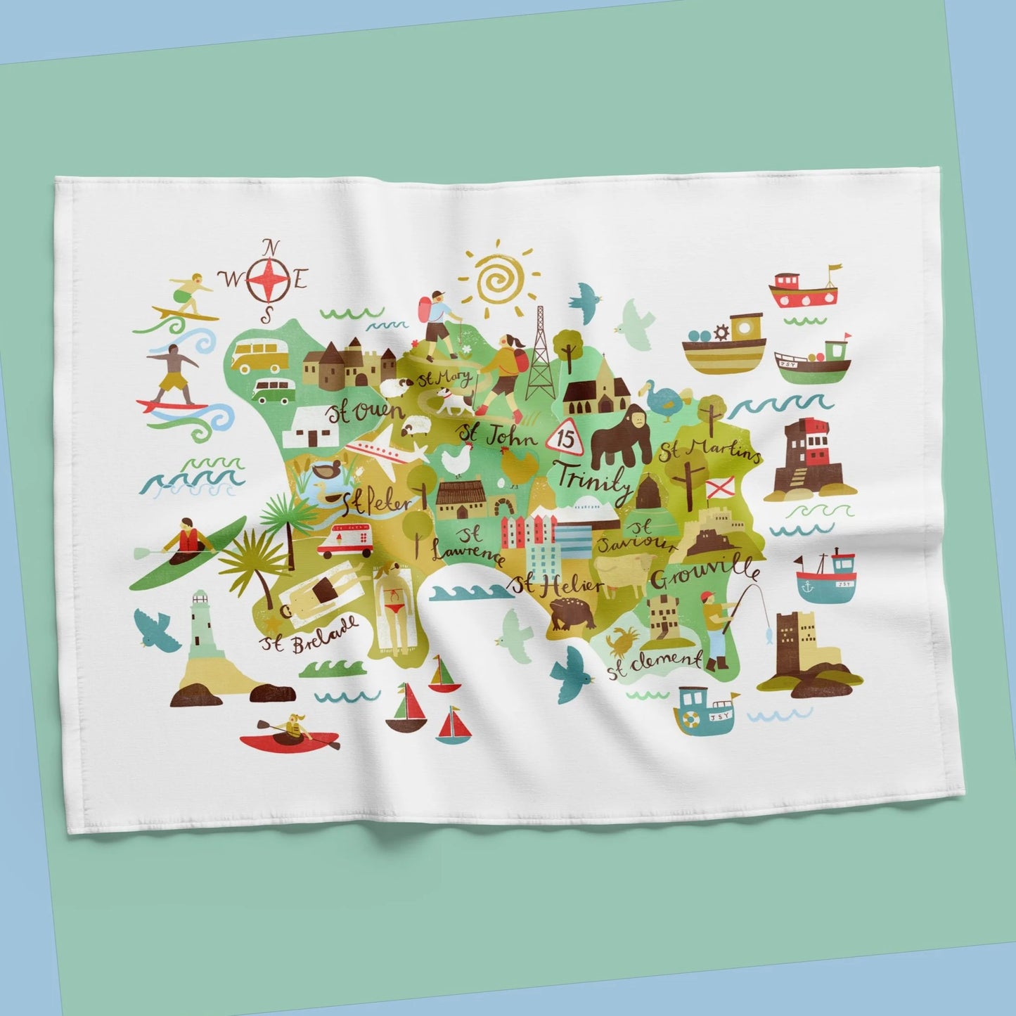 Jersey Map Tea Towel