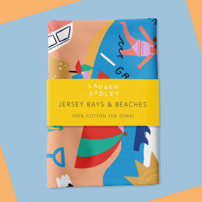 Jersey Bays & Beaches Map Tea Towel Lauren Radley