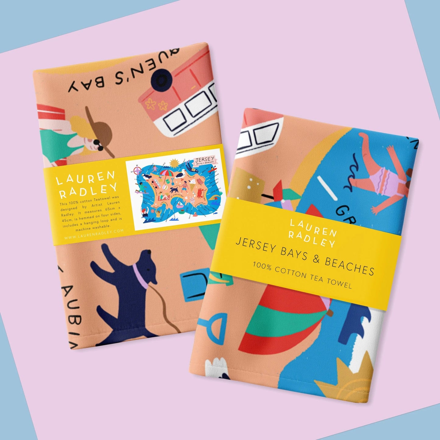 Jersey Bays & Beaches Map Tea Towel Lauren Radley