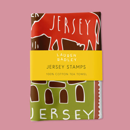 Jersey Stamps Tea Towel