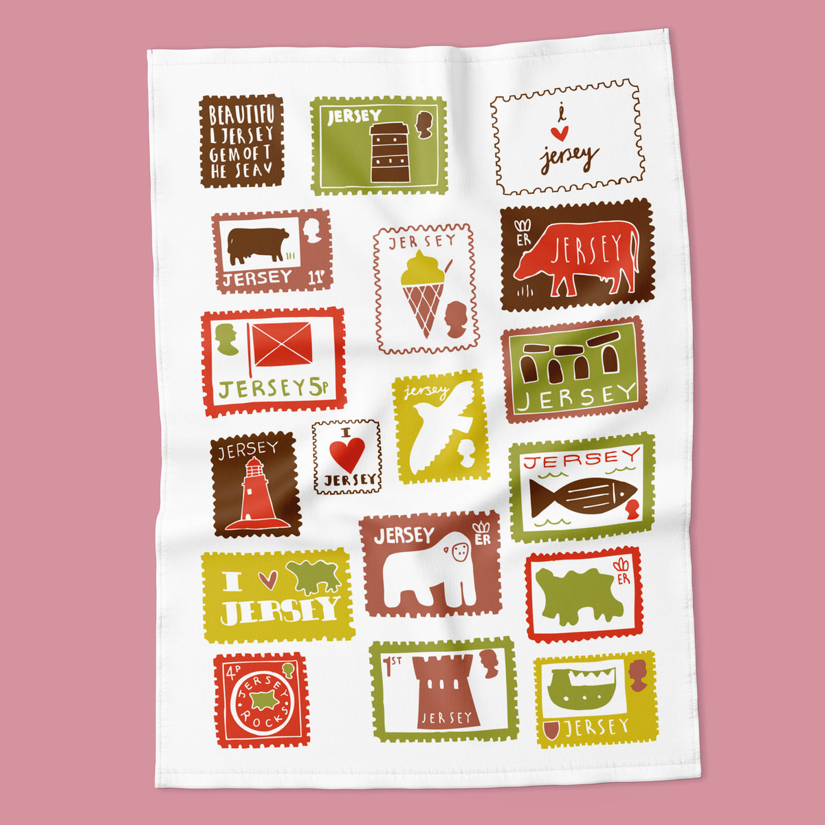 Jersey Stamps Tea Towel