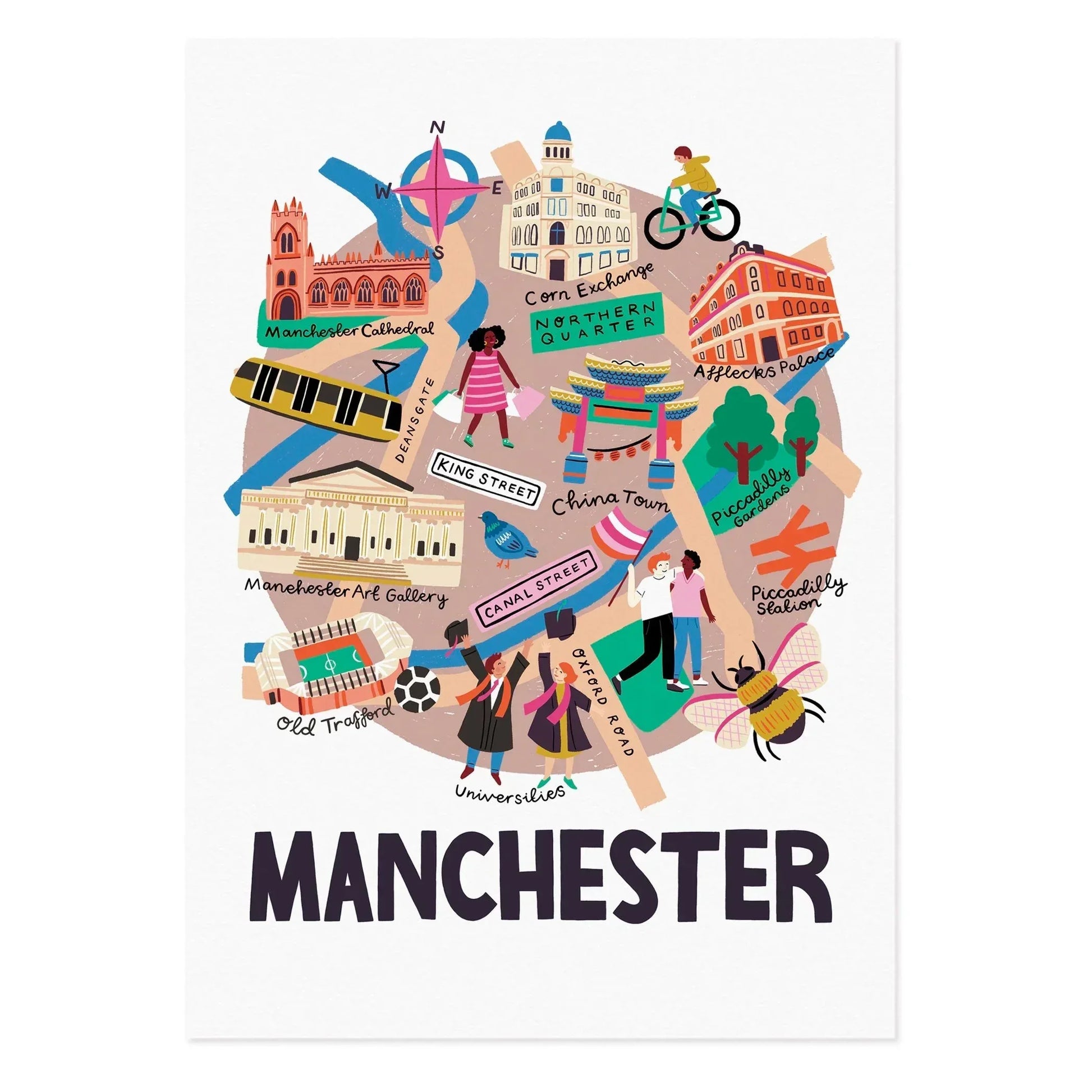 Manchester City Map Art Print | Hand-Drawn Manchester Wall Art – Lauren ...