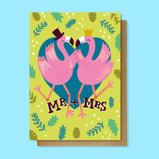 Mr and Mrs Flamingo Wedding Card Lauren Radley