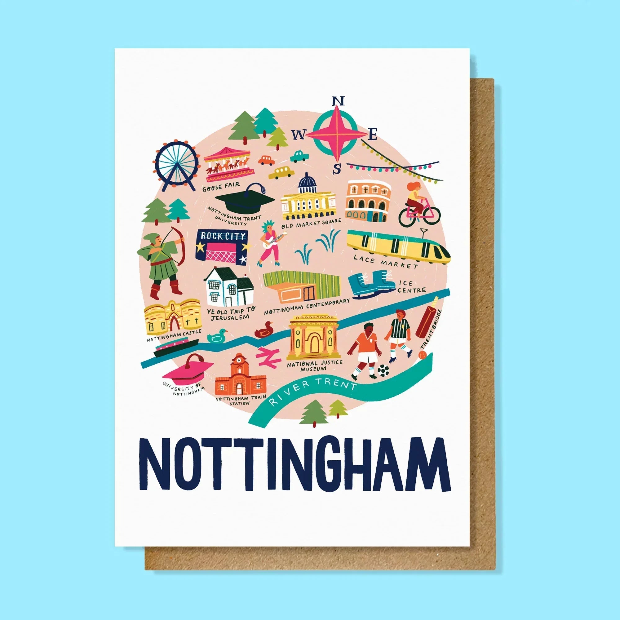 Nottingham Map Card | City Map Greeting Card | Lauren Radley