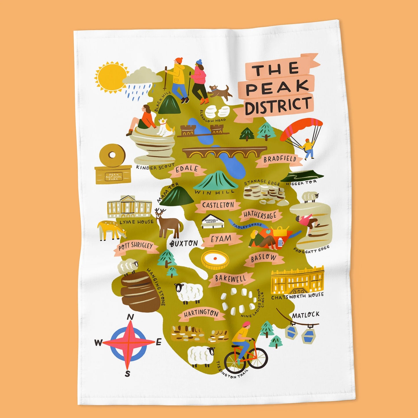 Peak District Map Tea Towel