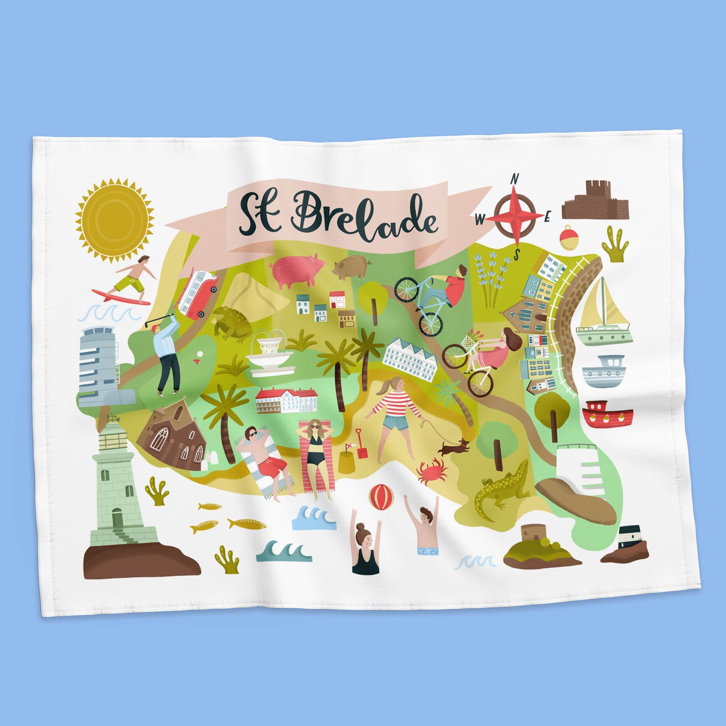 St Brelade Map Tea Towel