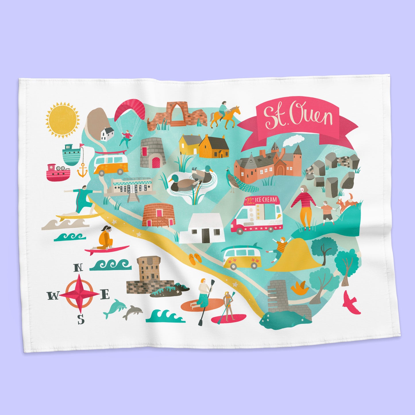 St Ouen Map Tea Towel