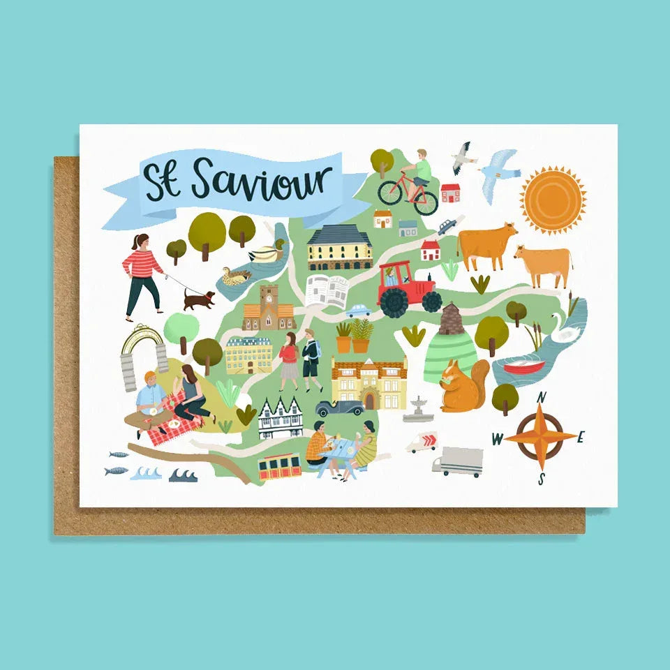 St Saviour Map Card | Jersey Parish Map Greeting Card | Lauren Radley